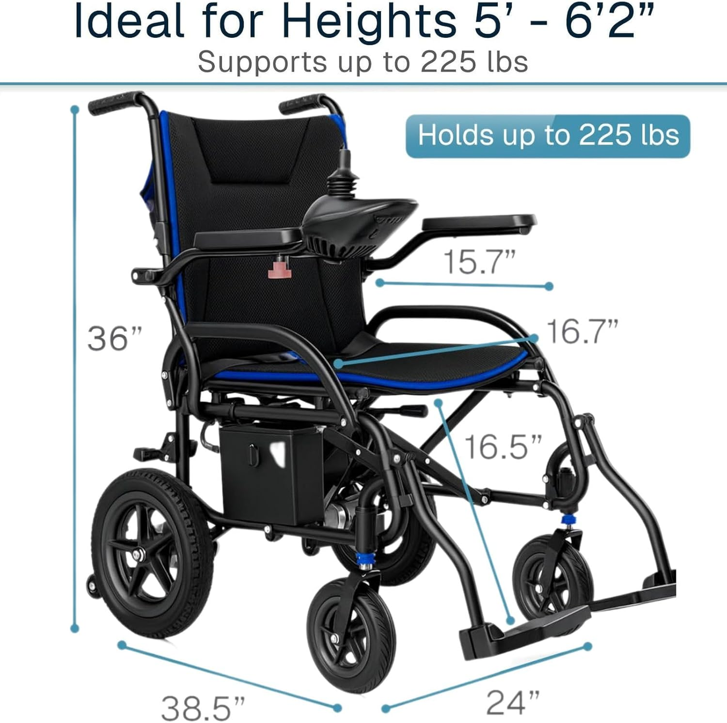 Lightweight Electric Wheelchair for Adults - Foldable Power Wheel Chair - Collapsible, Folding, Ultralight, Motorized, Light Weight Travel Senior Carbon Fiber Mobility Aid - Weighs 39 Lbs