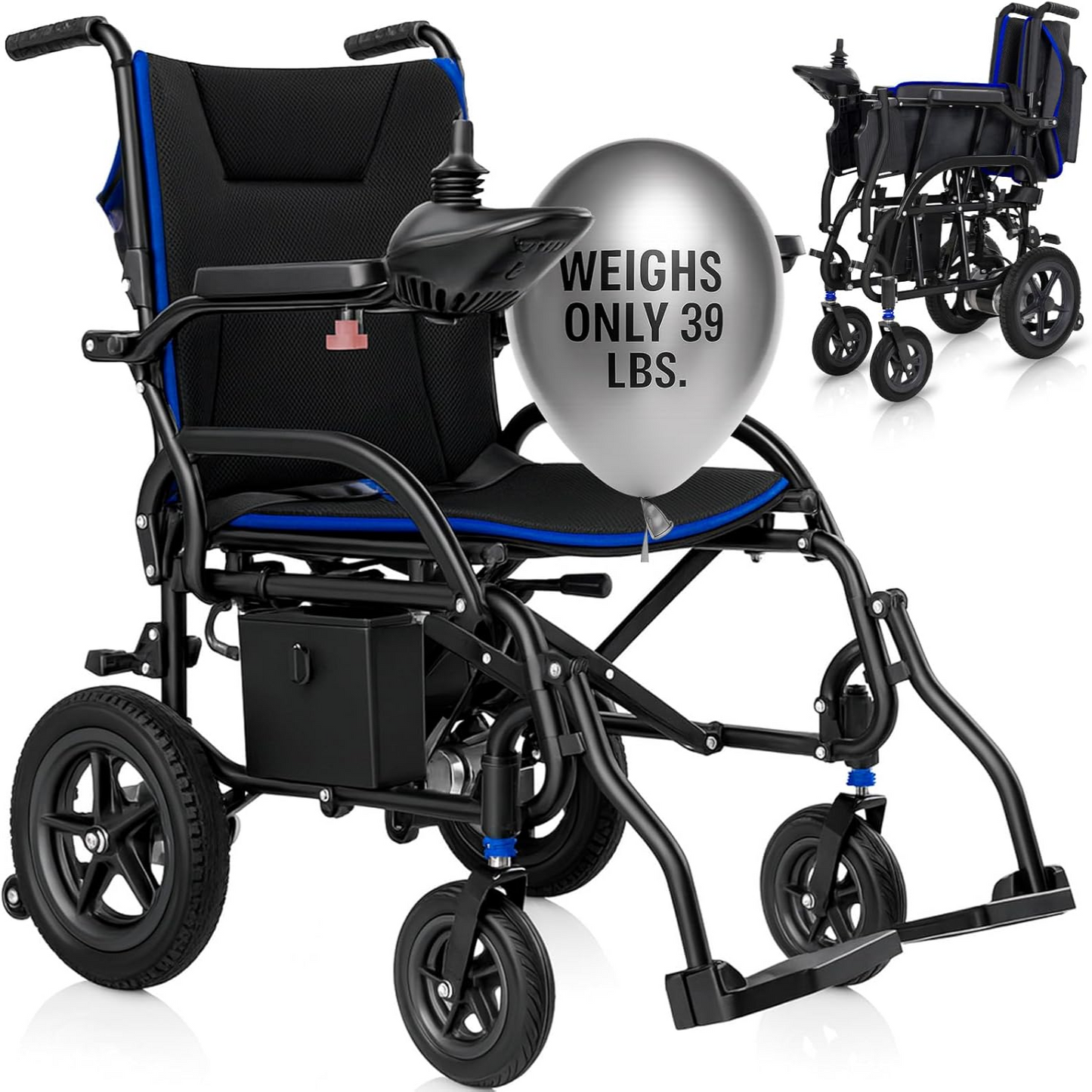 Lightweight Electric Wheelchair for Adults - Foldable Power Wheel Chair - Collapsible, Folding, Ultralight, Motorized, Light Weight Travel Senior Carbon Fiber Mobility Aid - Weighs 39 Lbs