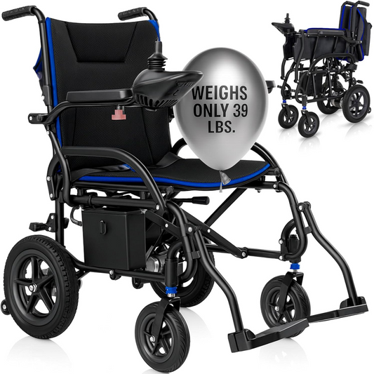 Lightweight Electric Wheelchair for Adults - Foldable Power Wheel Chair - Collapsible, Folding, Ultralight, Motorized, Light Weight Travel Senior Carbon Fiber Mobility Aid - Weighs 39 Lbs
