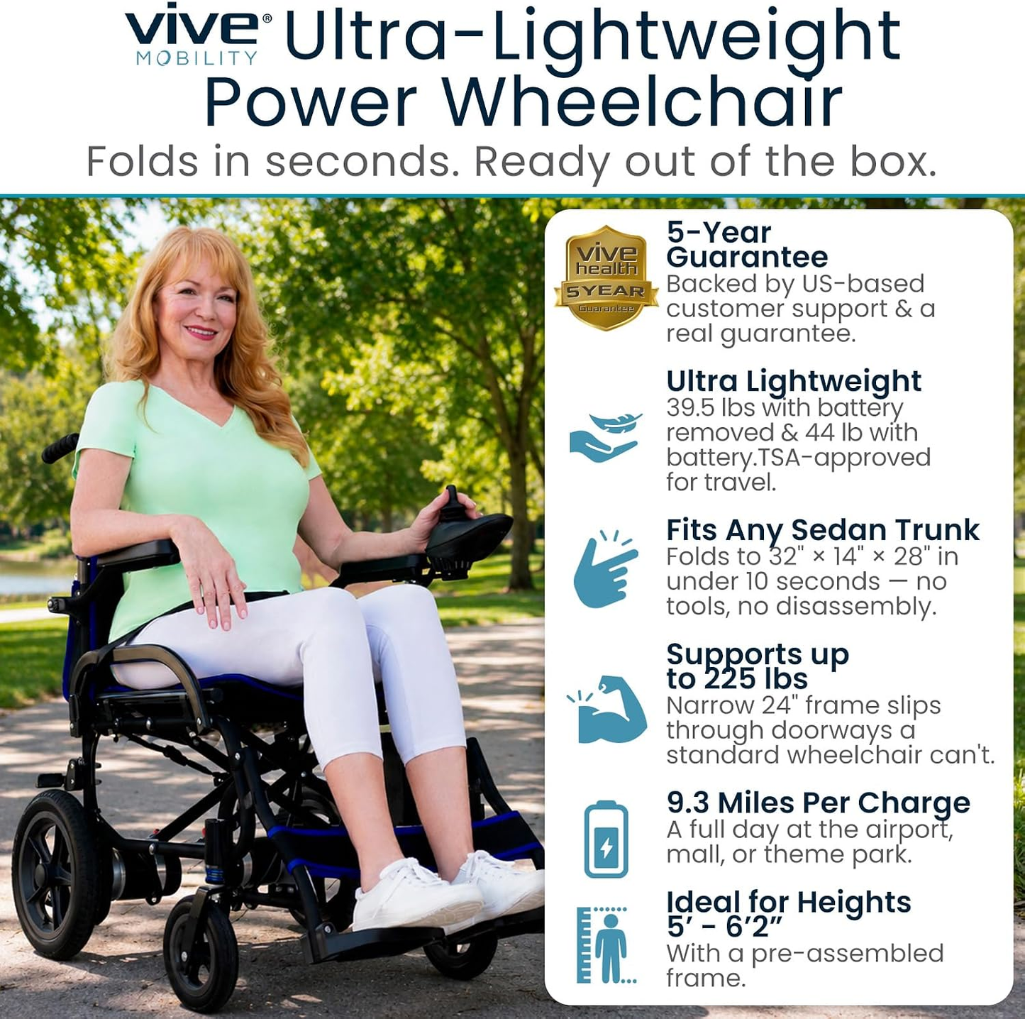 Lightweight Electric Wheelchair for Adults - Foldable Power Wheel Chair - Collapsible, Folding, Ultralight, Motorized, Light Weight Travel Senior Carbon Fiber Mobility Aid - Weighs 39 Lbs