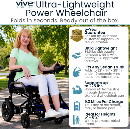 Lightweight Electric Wheelchair for Adults - Foldable Power Wheel Chair - Collapsible, Folding, Ultralight, Motorized, Light Weight Travel Senior Carbon Fiber Mobility Aid - Weighs 39 Lbs
