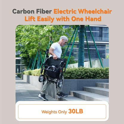 30Lbs Carbon Fiber Electric Wheelchair for Adults, 15 Miles Ultra Lightweight Foldable Motorized Wheelchair,Intelligent Travel Power Wheelchair, Portable Airline Approved,Black
