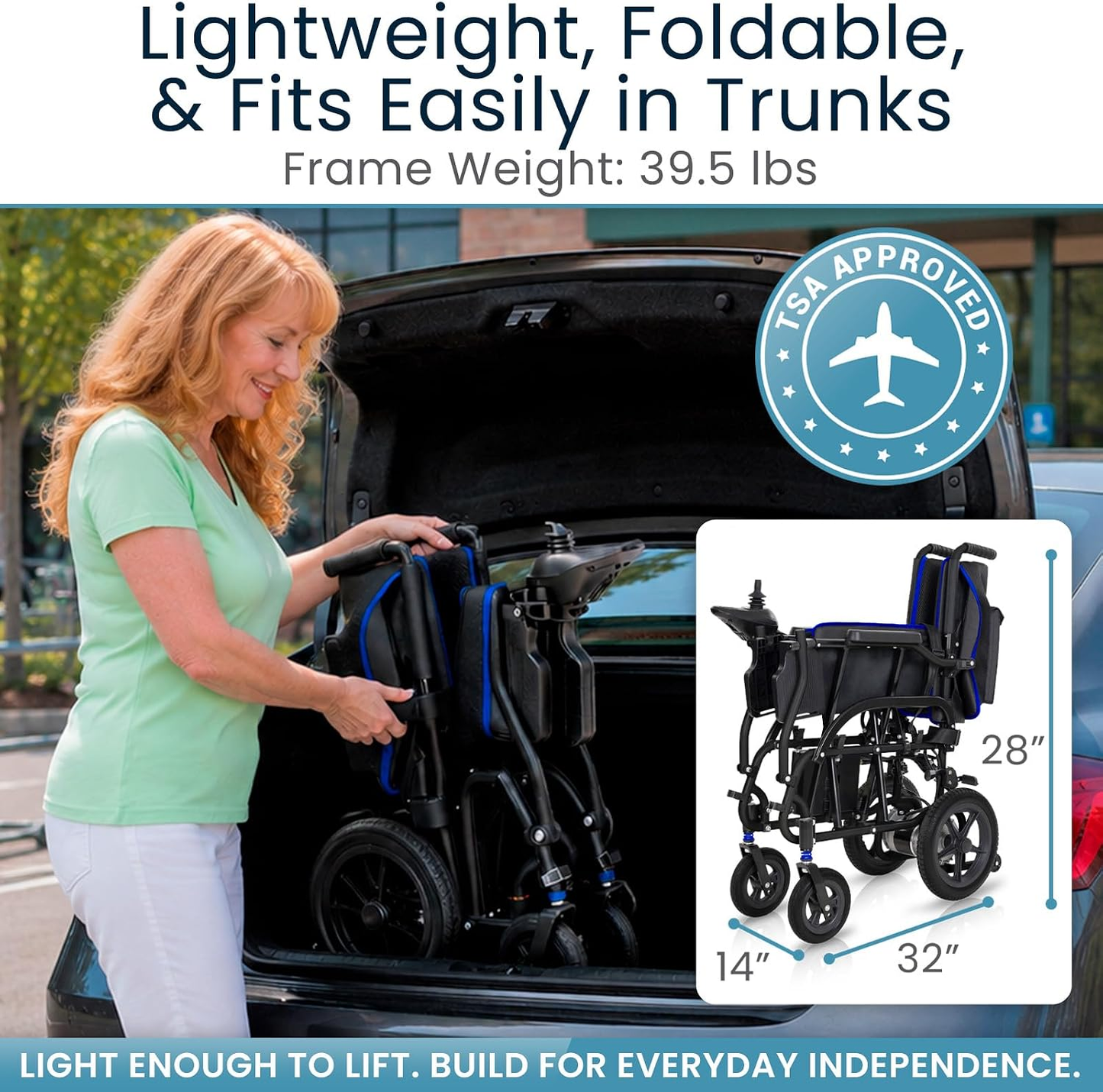 Lightweight Electric Wheelchair for Adults - Foldable Power Wheel Chair - Collapsible, Folding, Ultralight, Motorized, Light Weight Travel Senior Carbon Fiber Mobility Aid - Weighs 39 Lbs