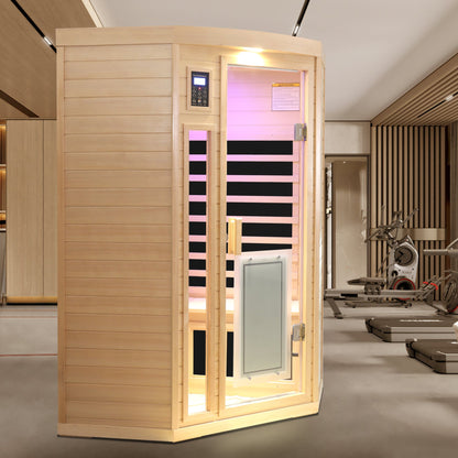 Low EMF Hemlock Wood Far-Infrared Indoor Two Person Sauna Room
